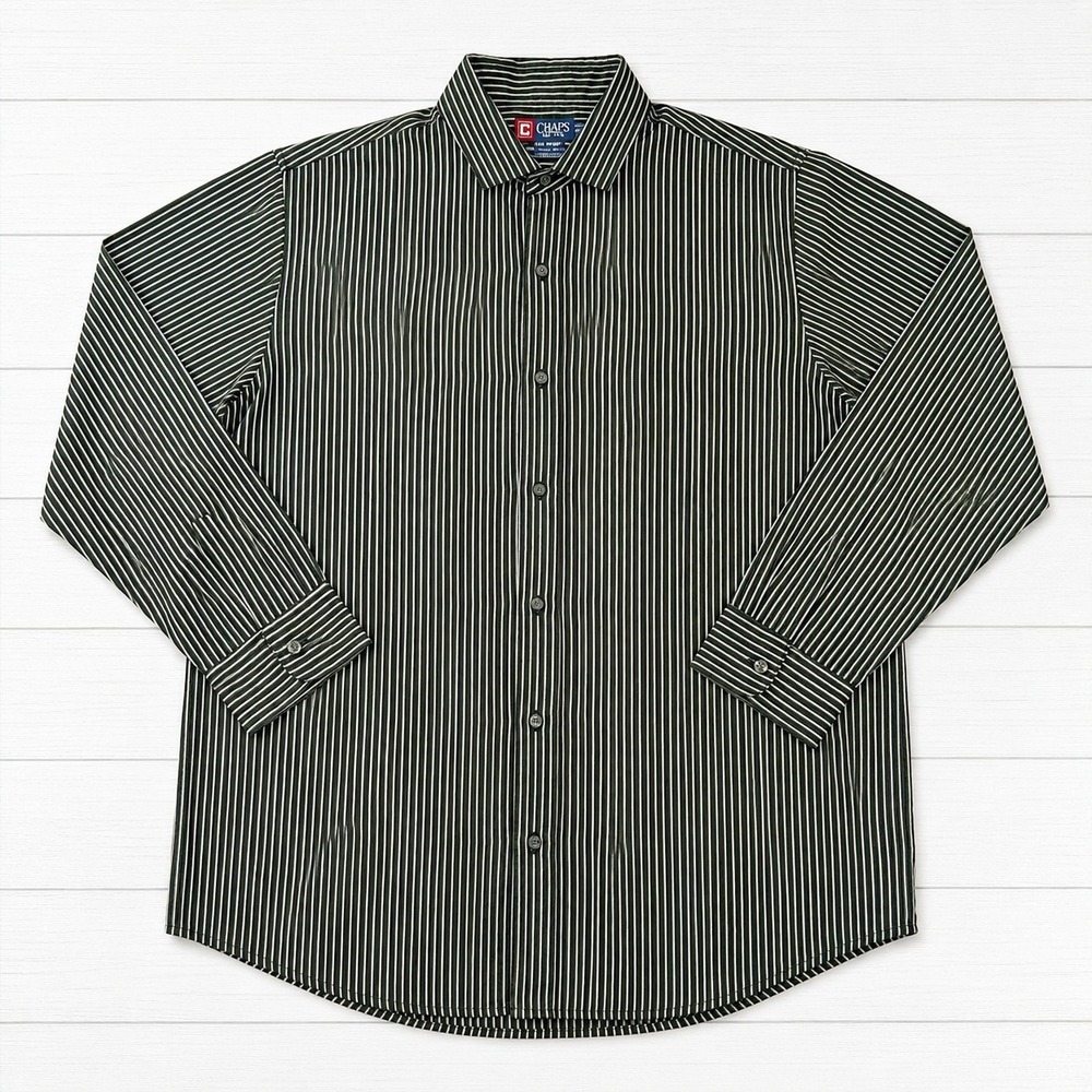 Chaps Boys XL 18/20 Black White‎ Pinstripe Long Sleeve Button Down Dress Shirt